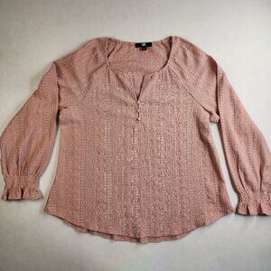 Frye Womens S Small Pink Embroidered Knit Light Lace Boho Blouse Top